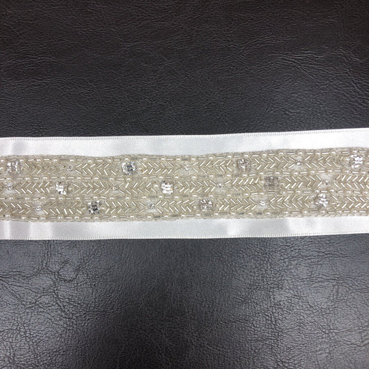 Bridal Belt - Ivory belt with beading in a band at center