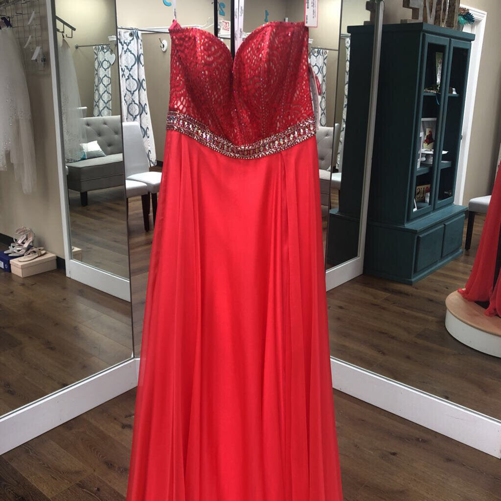 Coral strapless chiffon w/ beaded top