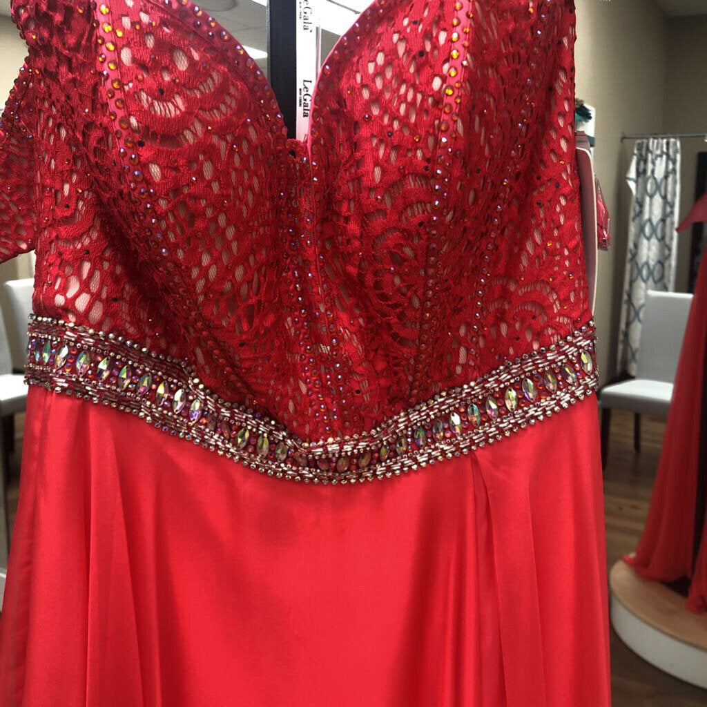 Coral strapless chiffon w/ beaded top